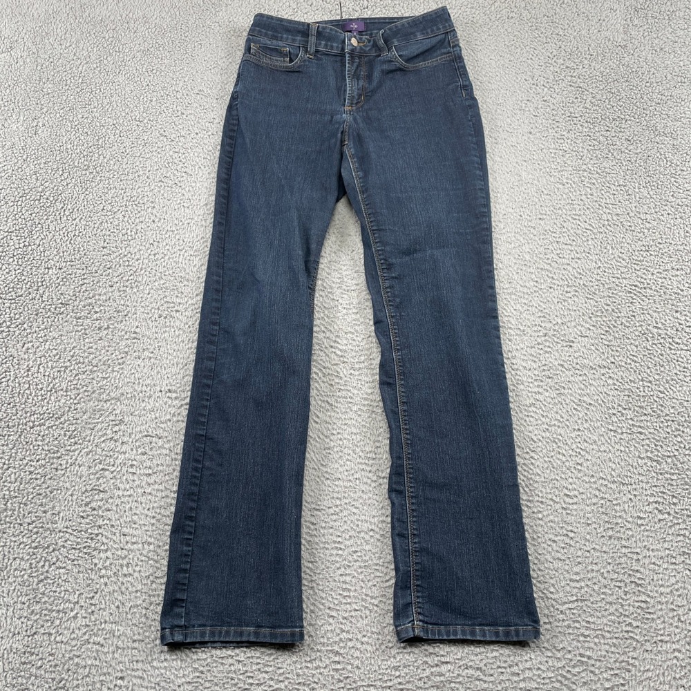 NYDJ Jeans Womens 8 Blue Marilyn Straight Leg Dark‎ Wash Stretch Denim